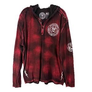 Affliction American Customs Henley Hoodie 2X Red Distressed Y2K